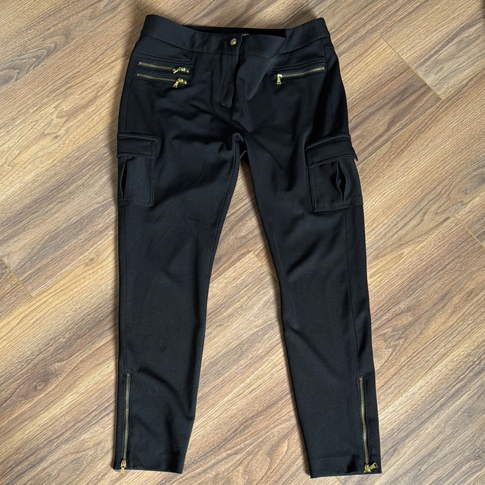 Express Black Cargo Pants with Gold Zippers size 12